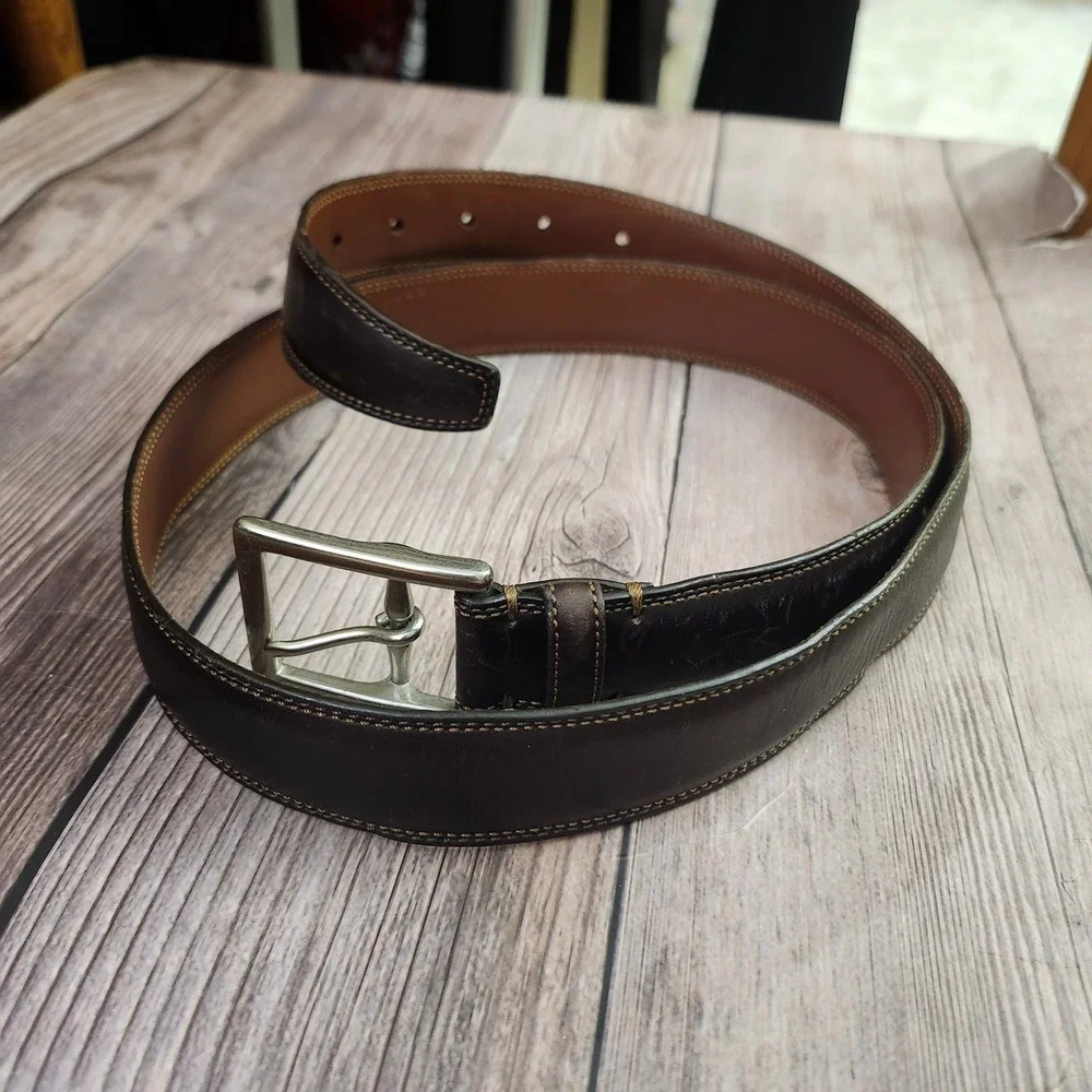 Coach Mens Leather Belt Dark‎ Brown Silver Buckle Classic Dress 36 Luxury Office